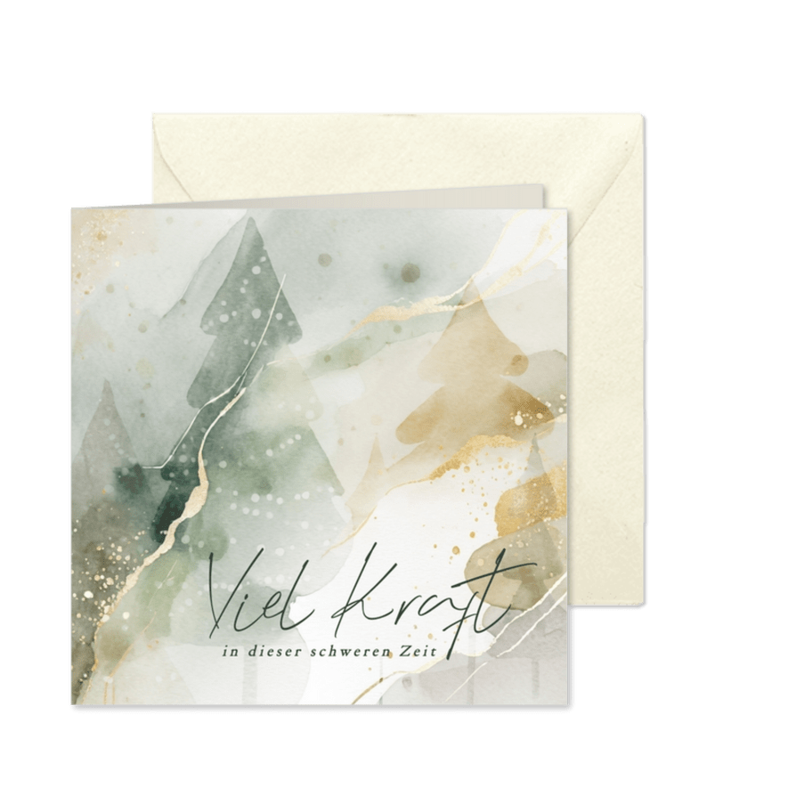  Weihnachtskarte 'Viel Kraft' Tannenbäume Aquarell - Karteneindruck
