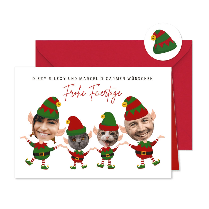 Weihnachtskarte Vier Weihnachtszwerge - Karteneindruck
