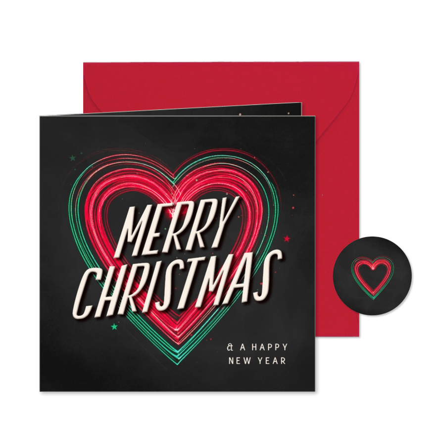 Weihnachtskarte Vintage leuchtendes Herz 'Merry Christmas' - Karteneindruck