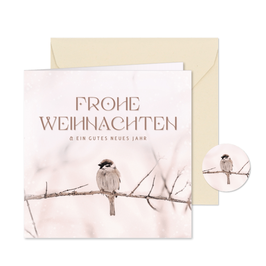 Weihnachtskarte Vogel auf Zweig - Karteneindruck