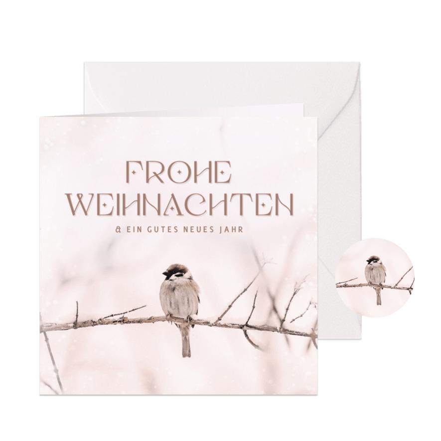 Weihnachtskarte Vogel auf Zweig - Karteneindruck
