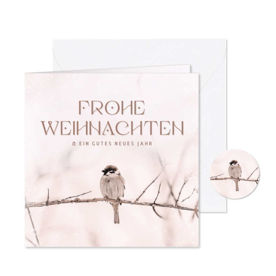 Weihnachtskarte Vogel auf Zweig - Karteneindruck