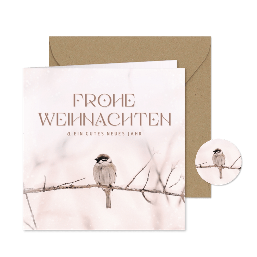 Weihnachtskarte Vogel auf Zweig - Karteneindruck