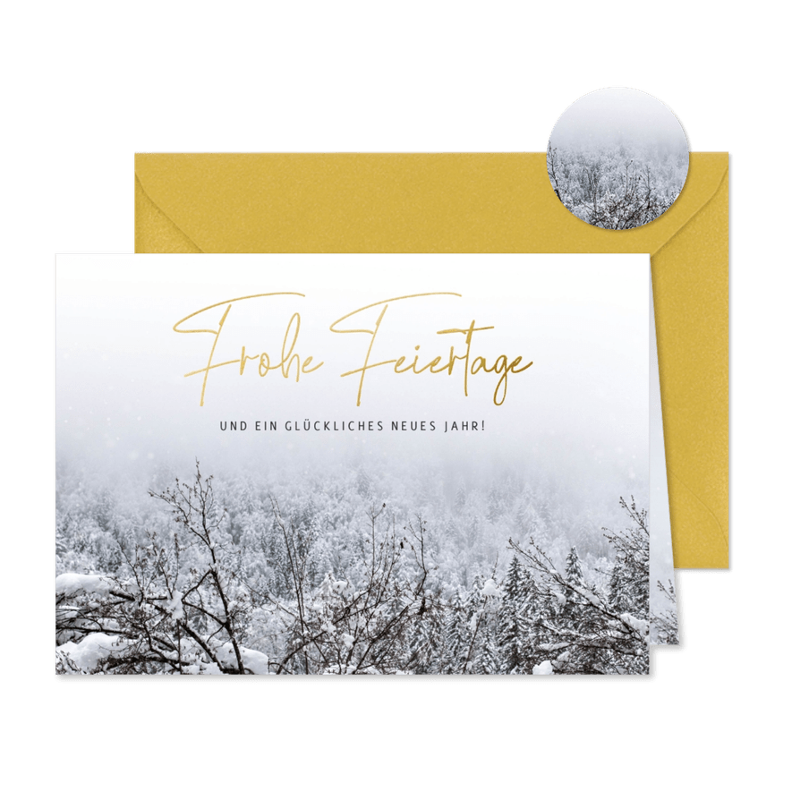 Weihnachtskarte Wald mit Schnee - Karteneindruck