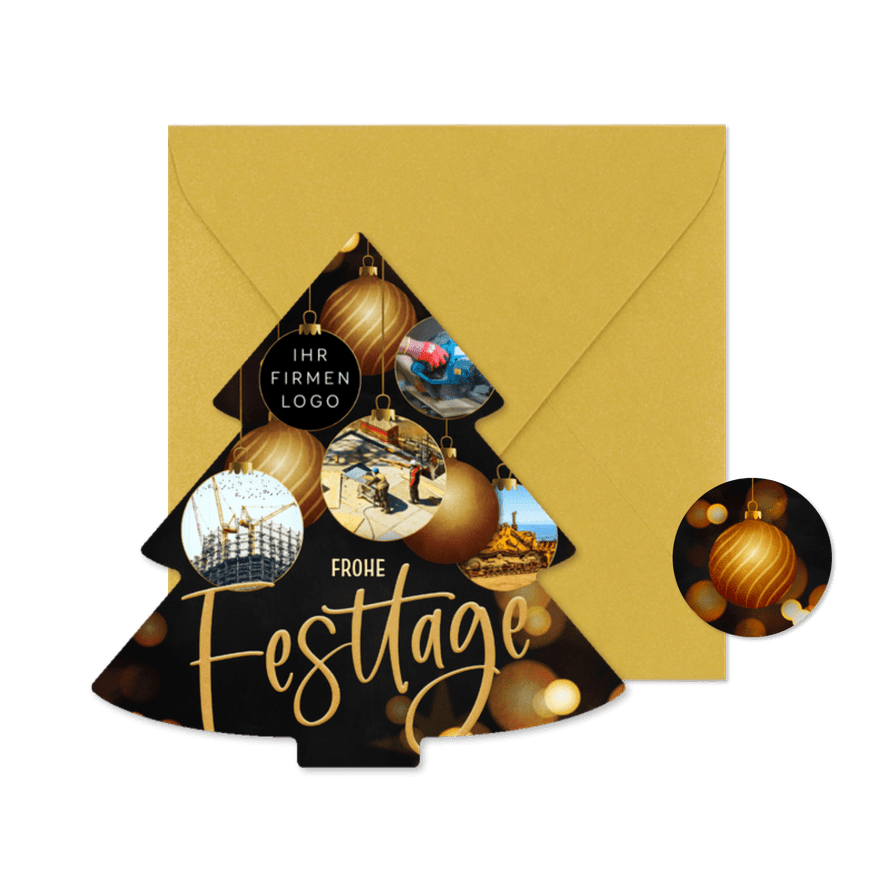 Weihnachtskarte Weihnachsbaum-Form mit Fotos und Logo - Karteneindruck