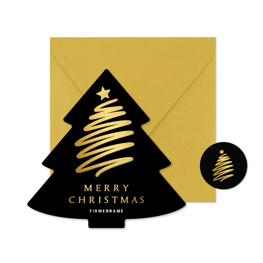 Weihnachtskarte Weihnachtsbaum Form schwarz mit Goldoptik - Karteneindruck
