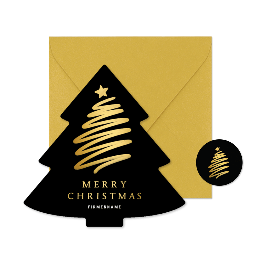 Weihnachtskarte Weihnachtsbaum Form schwarz mit Goldoptik - Karteneindruck