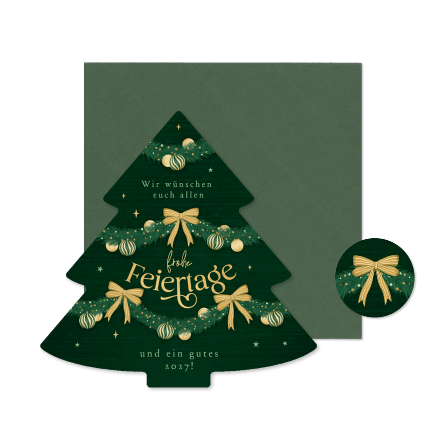 Weihnachtskarte Weihnachtsbaum grün verziert Girlanden - Kartenvorschau