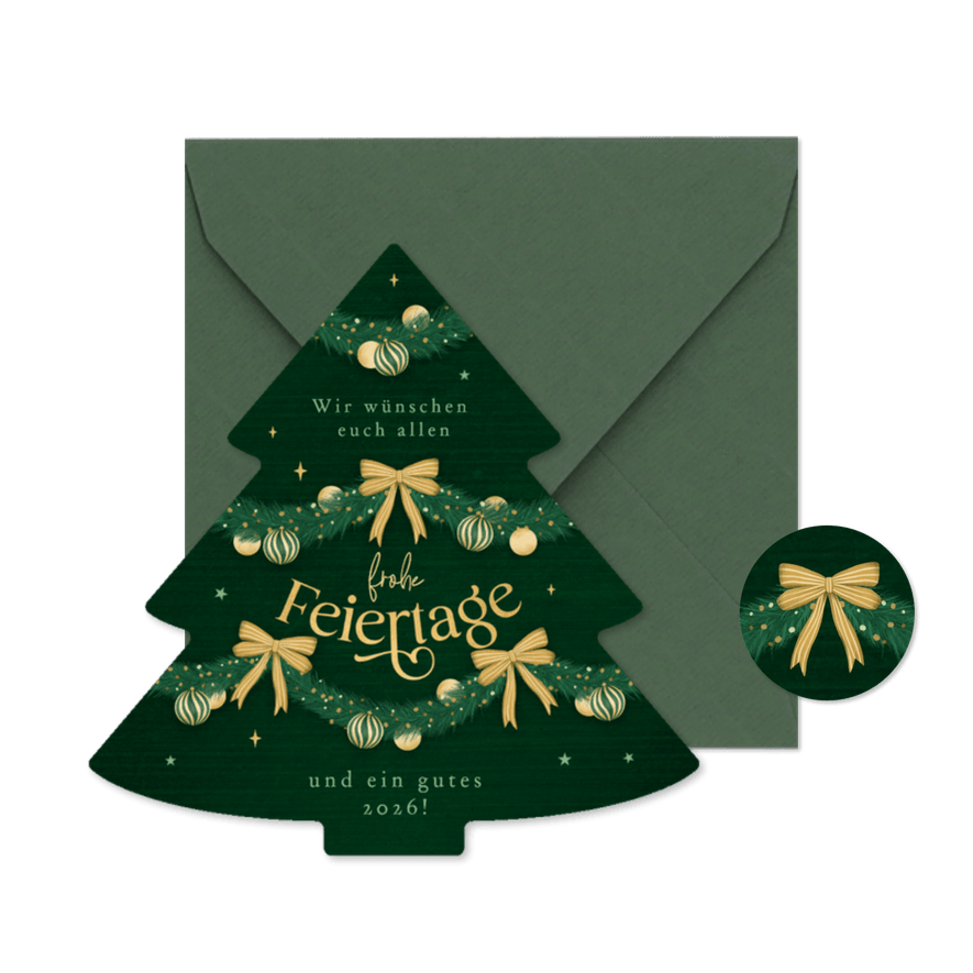 Weihnachtskarte Weihnachtsbaum grün verziert Girlanden - Karteneindruck
