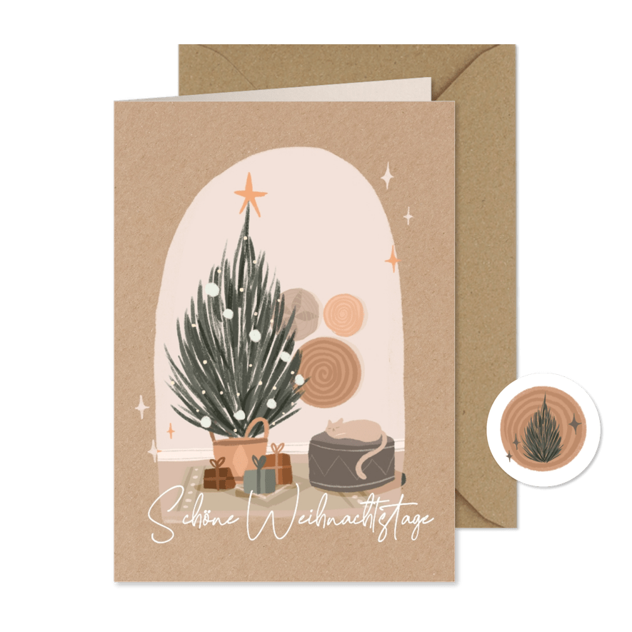 Weihnachtskarte Weihnachtsbaum & Katze - Kartenvorschau