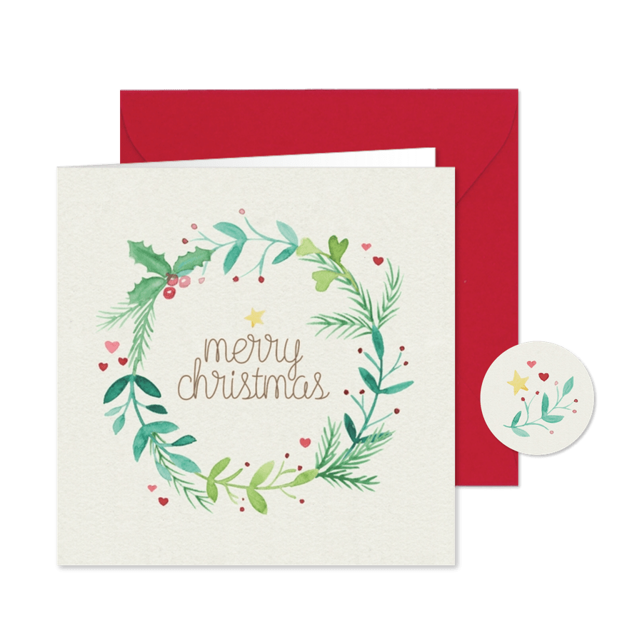 Weihnachtskarte Weihnachtskranz Aquarellzweige - Karteneindruck
