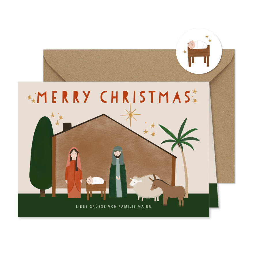 Weihnachtskarte Weihnachtskrippe Stall von Bethlehem - Karteneindruck
