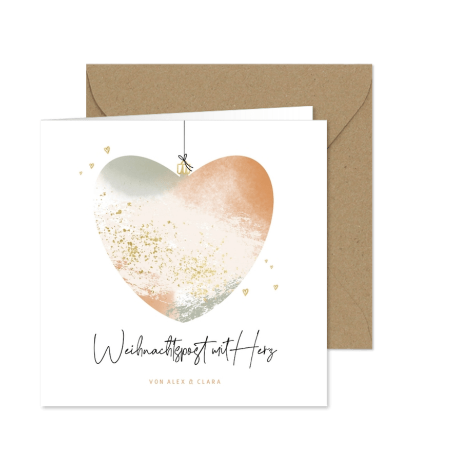 Weihnachtskarte Weihnachtskugel in Herzform - Karteneindruck
