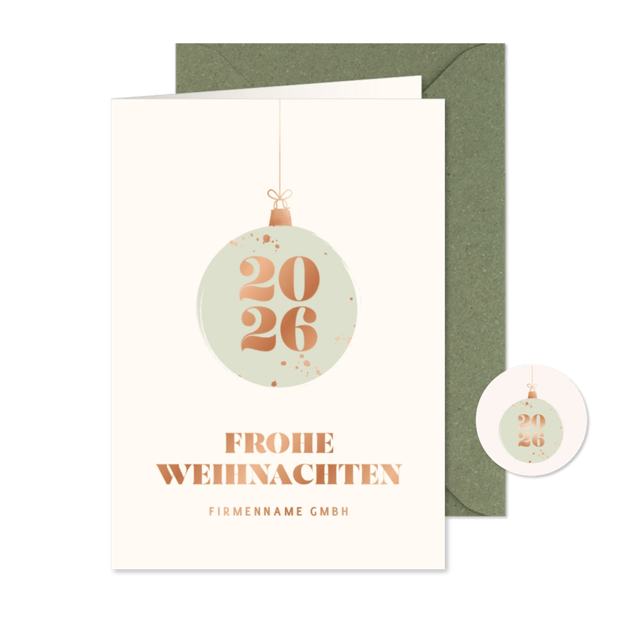 Weihnachtskarte Weihnachtskugel mit Jahreszahl - Karteneindruck