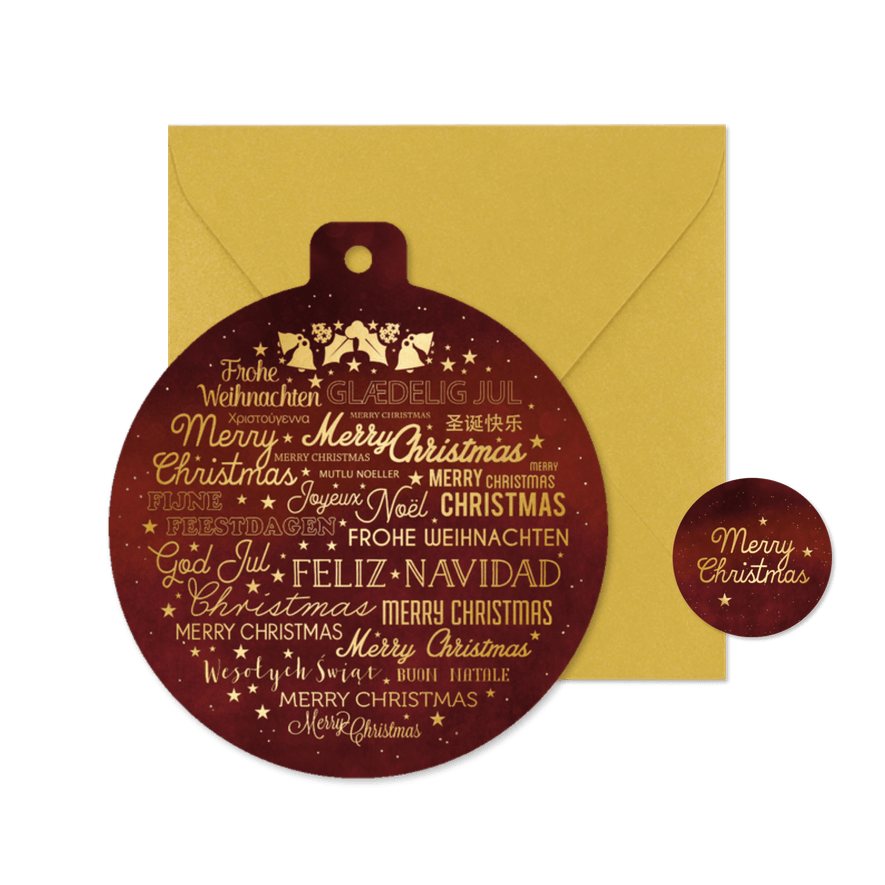 Weihnachtskarte Weihnachtskugel mit Sprachen - Karteneindruck