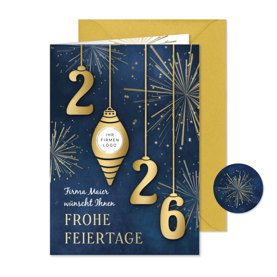 Weihnachtskarte Weihnachtskugeln Jahreszahl - Karteneindruck