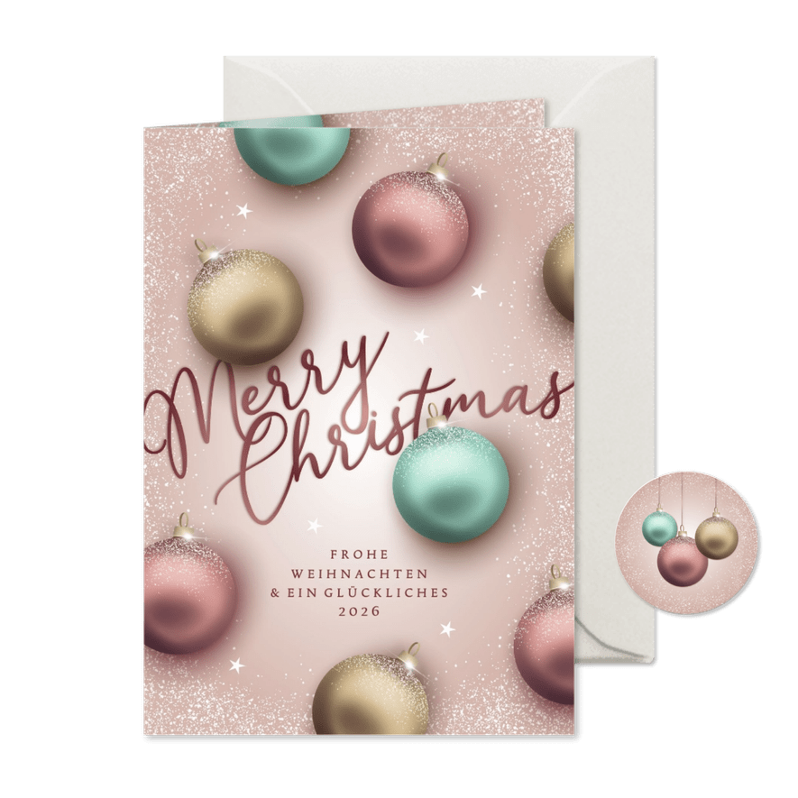 Weihnachtskarte Weihnachtskugeln pastell - Karteneindruck