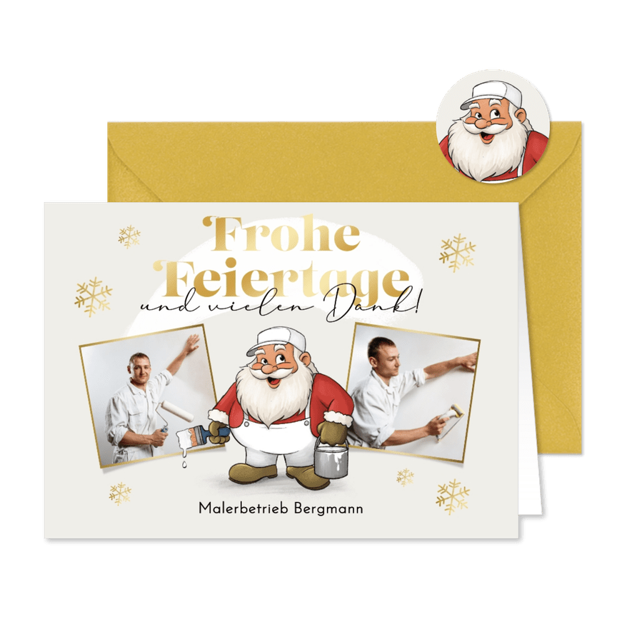 Weihnachtskarte Weihnachtsmann als Maler - Karteneindruck
