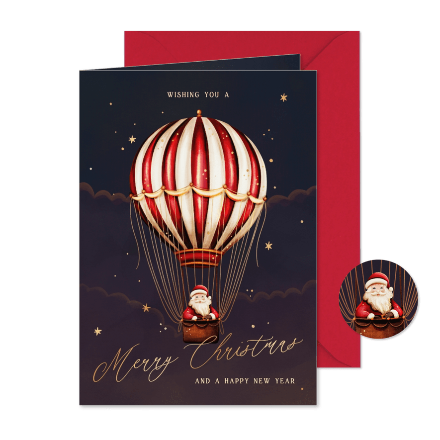 Weihnachtskarte Weihnachtsmann im Heißluftballon Vintage - Karteneindruck