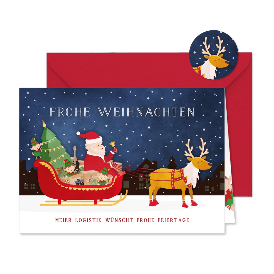 Weihnachtskarte Weihnachtsmann Schlitten - Karteneindruck