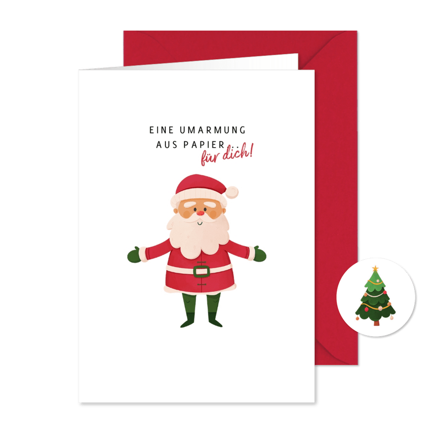 Weihnachtskarte Weihnachtsmann Umarmung - Karteneindruck