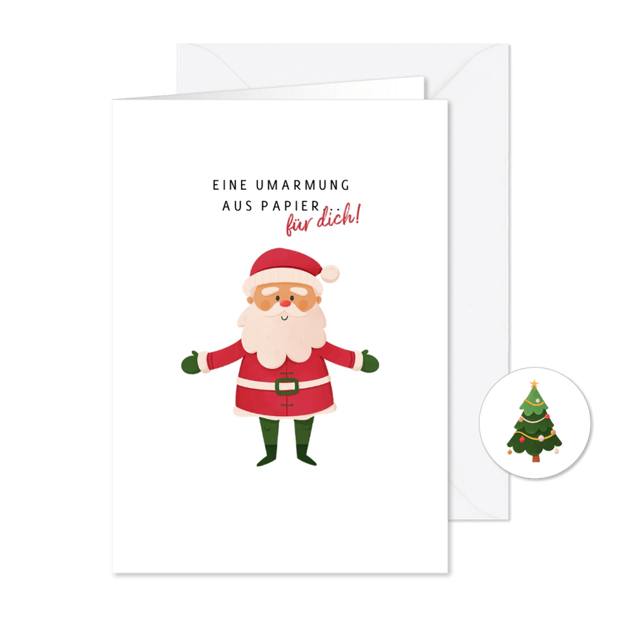 Weihnachtskarte Weihnachtsmann Umarmung - Karteneindruck