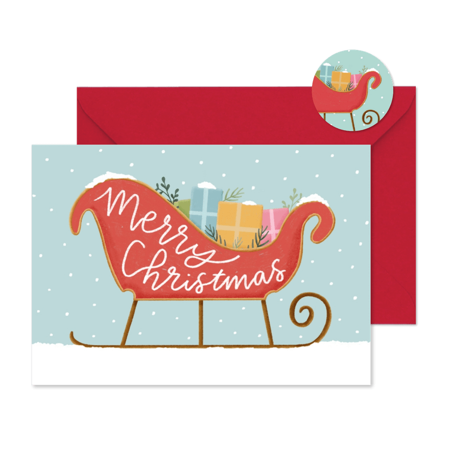 Weihnachtskarte Weihnachtsschlitten im Schnee - Karteneindruck