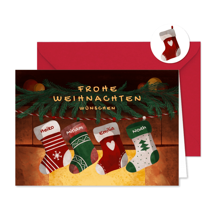 Weihnachtskarte Weihnachtssocken mit Namen - Karteneindruck
