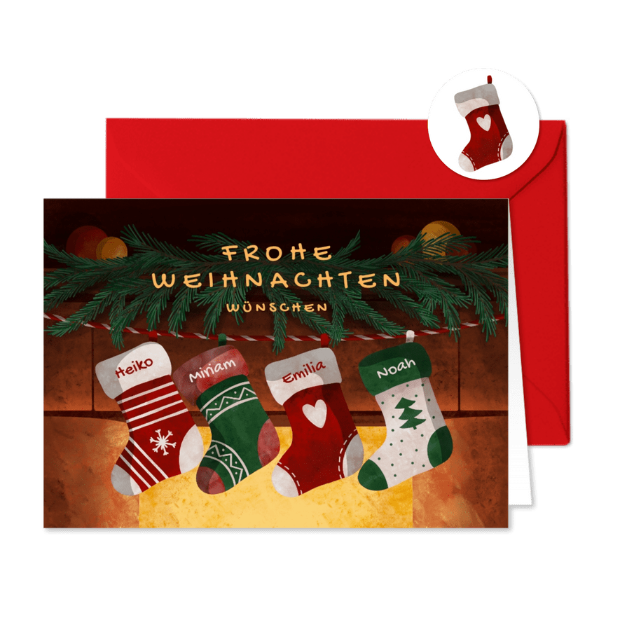 Weihnachtskarte Weihnachtssocken mit Namen - Karteneindruck
