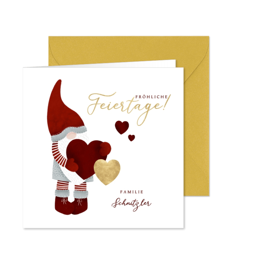 Weihnachtskarte Weihnachtswichtelmit Herz - Karteneindruck