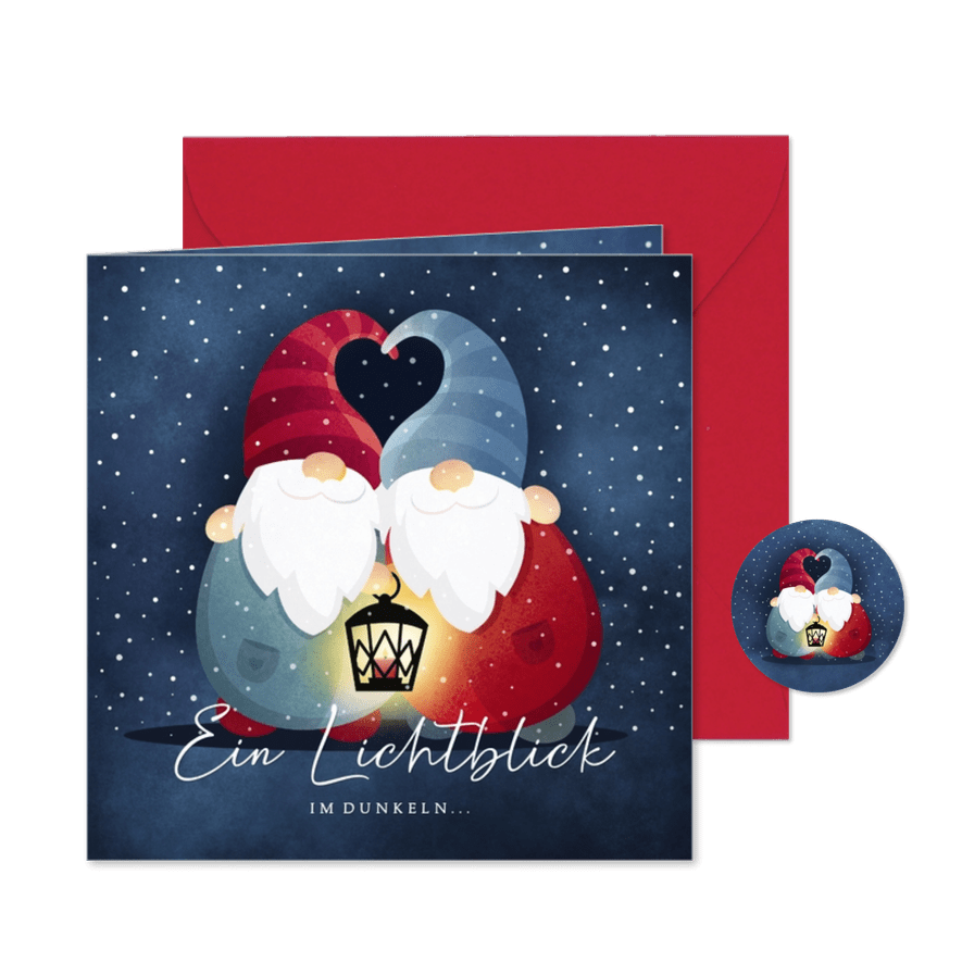 Weihnachtskarte Wichtel mit Laterne - Karteneindruck