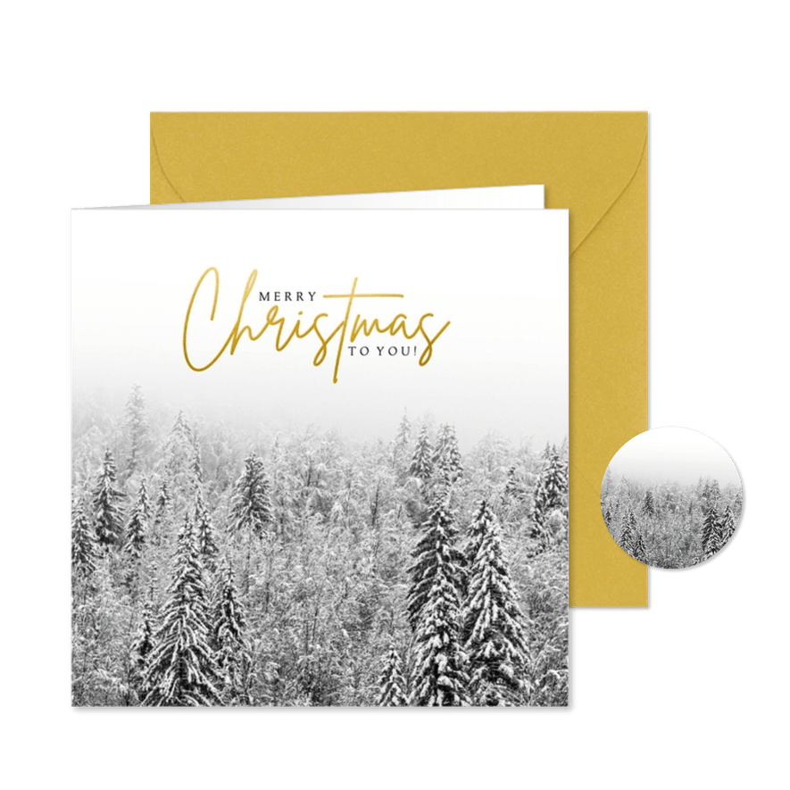 Weihnachtskarte Winterwald in Schwarzweiß - Karteneindruck
