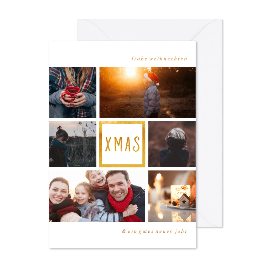 Weihnachtskarte 'XMAS' mit Fotocollage - Karteneindruck
