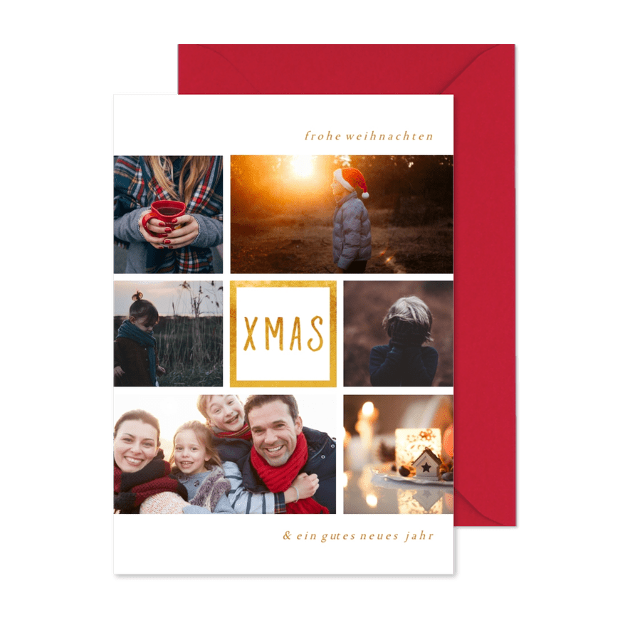 Weihnachtskarte 'XMAS' mit Fotocollage - Karteneindruck
