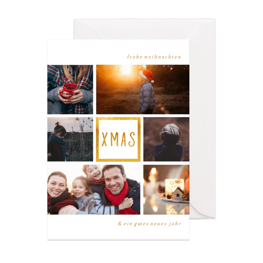 Weihnachtskarte 'XMAS' mit Fotocollage - Karteneindruck
