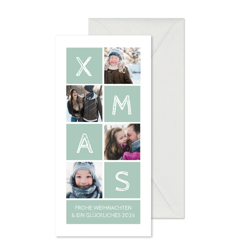 Weihnachtskarte XMAS & vier Fotos - Karteneindruck