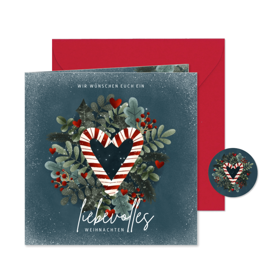 Weihnachtskarte Zuckerstangen Herz - Karteneindruck
