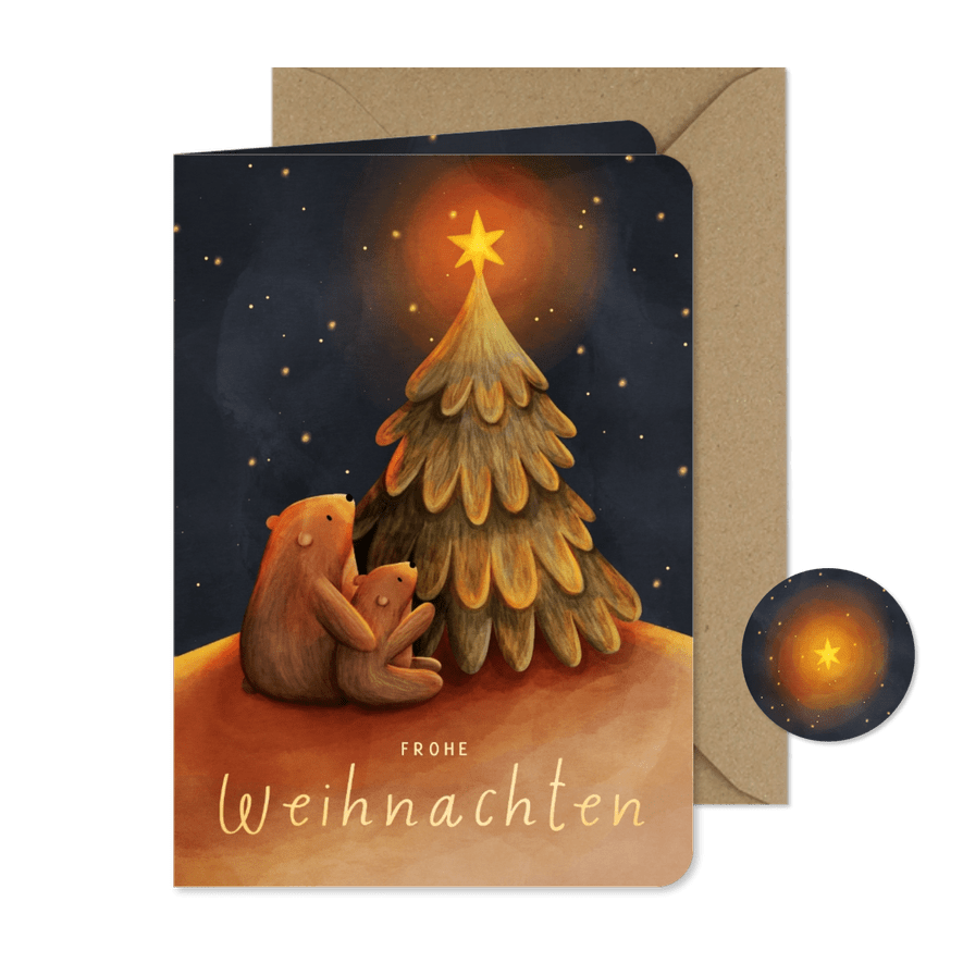 Weihnachtskarte zwei Bären mit Weihnachtsbaum - Karteneindruck