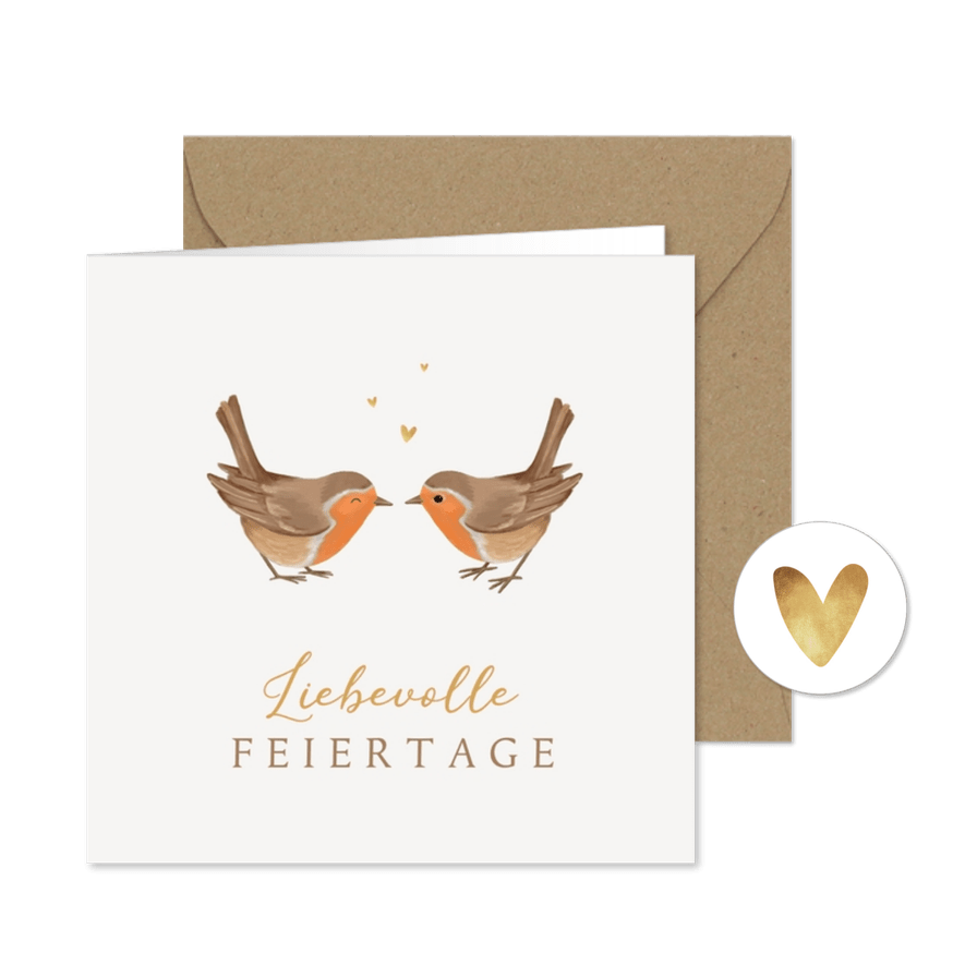 Weihnachtskarte zwei Rotkehlchen - Karteneindruck
