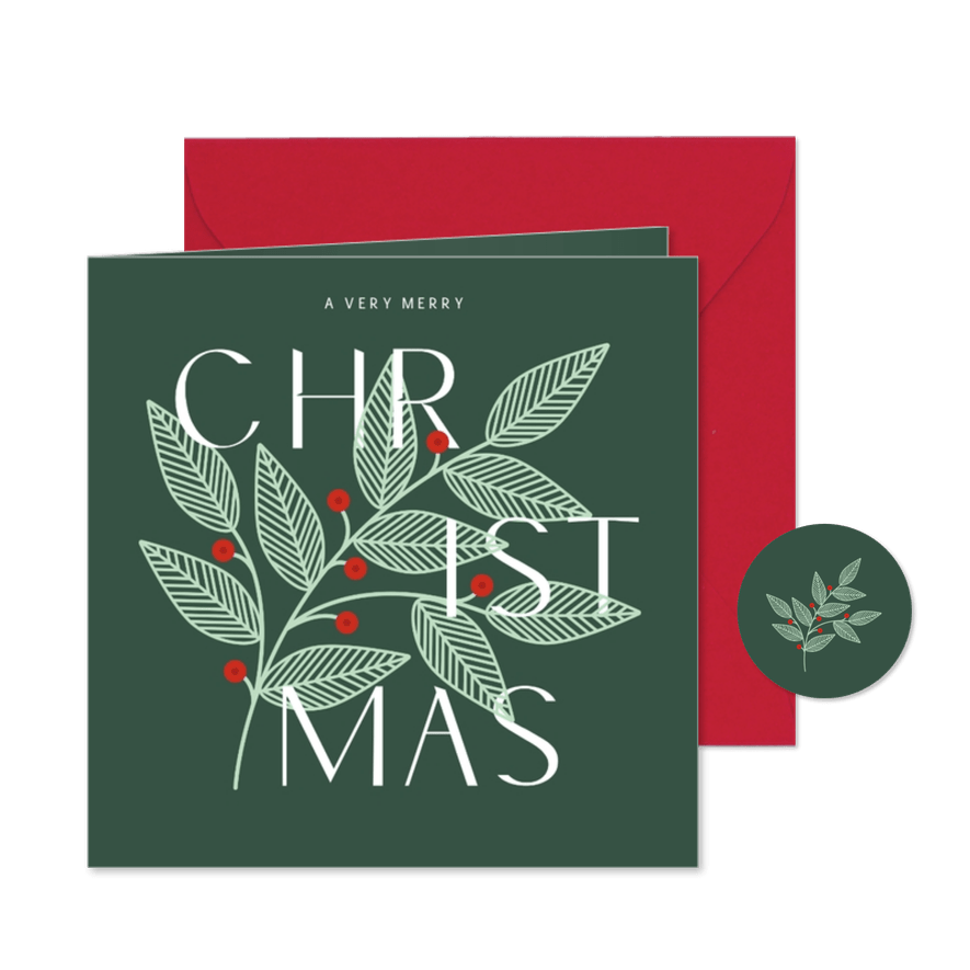 Weihnachtskarte Zweig mit Beeren 'Christmas' - Karteneindruck