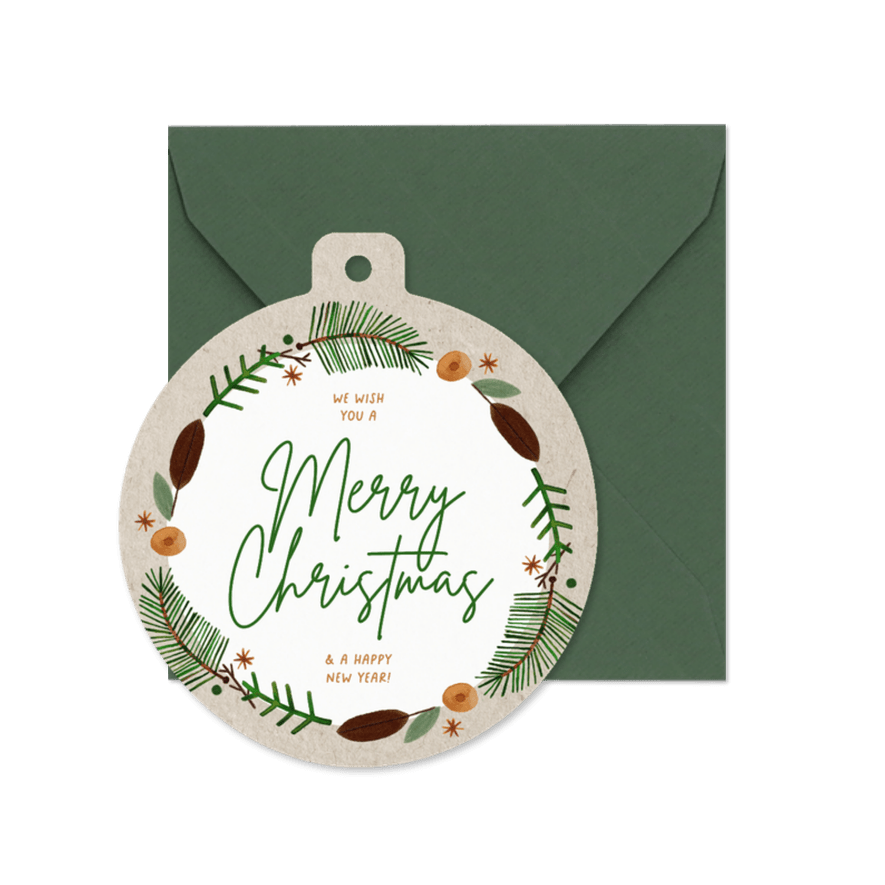 Weihnachtskarte Zweige Kranz Papier Weihnachtskugel - Karteneindruck