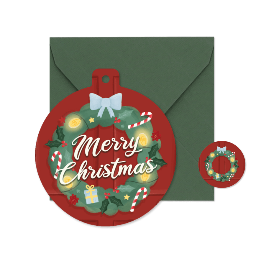 Weihnachtskranz Grußkarte Weihnachtskugel 'Merry Christmas' - Karteneindruck
