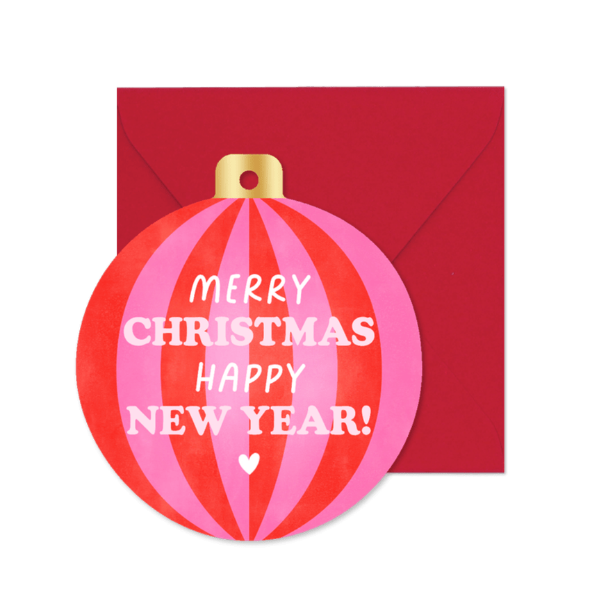 Weihnachtskugel Grußkarte gestreift englisch - Karteneindruck
