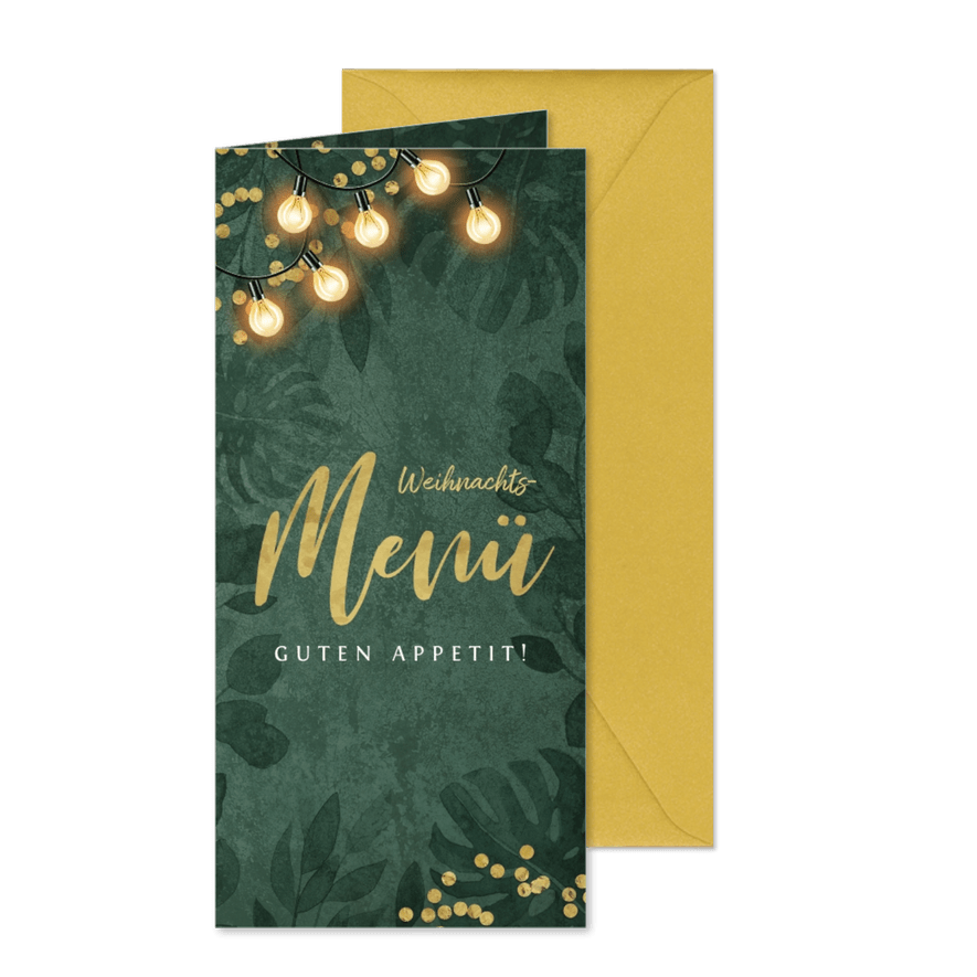 Weihnachtsmenü botanisch mit Konfetti und Lichtern - Karteneindruck