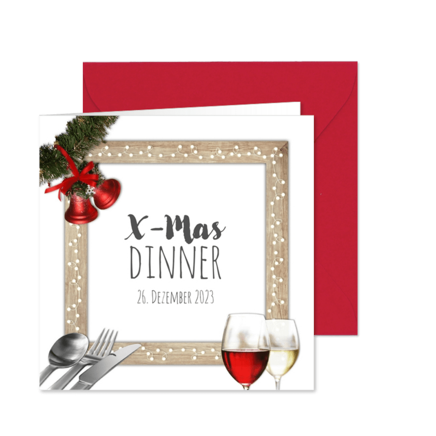 Weihnachtsmenü mit Holzrahmen - Karteneindruck
