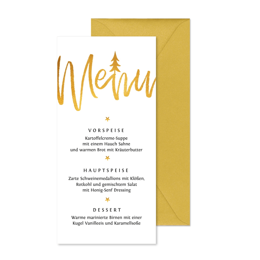 Weihnachtsmenükarte Goldener Baum - Karteneindruck