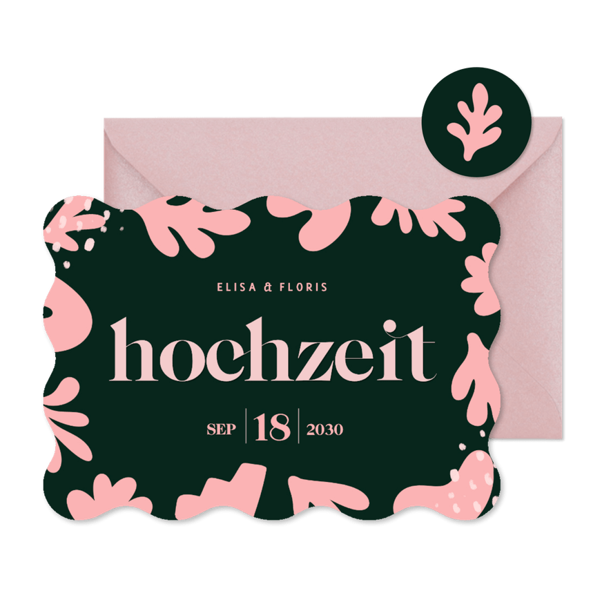 Wellenform Hochzeitskarten-Einladung abstrakte Blumen - Karteneindruck