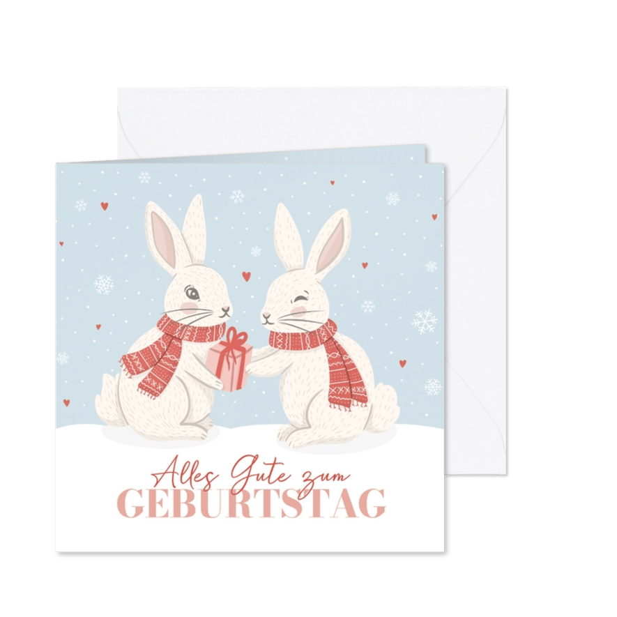 Winter-Geburtstagskarte Kaninchen im Schnee Geschenk - Karteneindruck