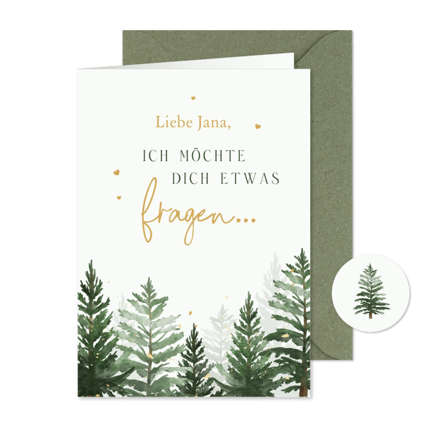 Winter Hochzeit Karte Trauzeugin fragen Tannenbäume - Kartenvorschau