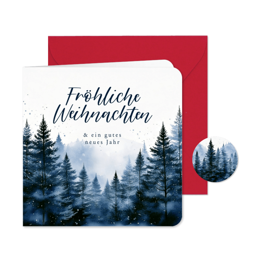 Winterlandschaft Weihnachtskarte blaue Tannenbäume - Karteneindruck
